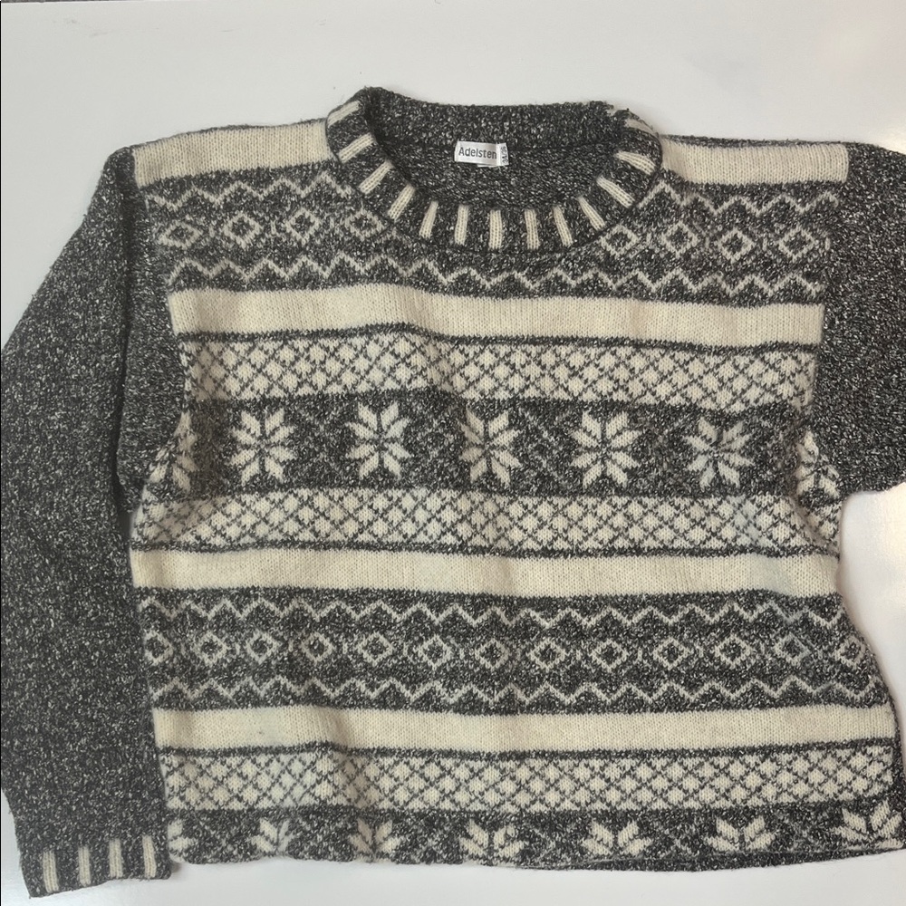 Fair Isle Knit Sweater Vintage Nordic Adelsten Gray Cream Size Small or Medium